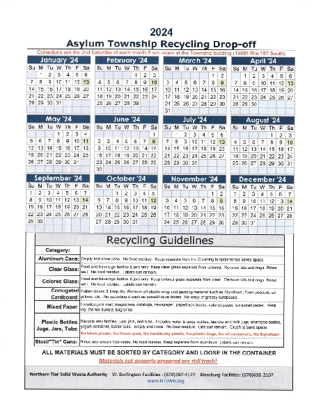 2024 Asylum Township Recycling Schedule