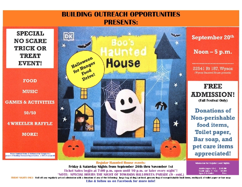 PHOTO LISTS DATES AND TIMES FOR 2025 HAUNTED HOUSE EVENTS IN WYSOX, PA